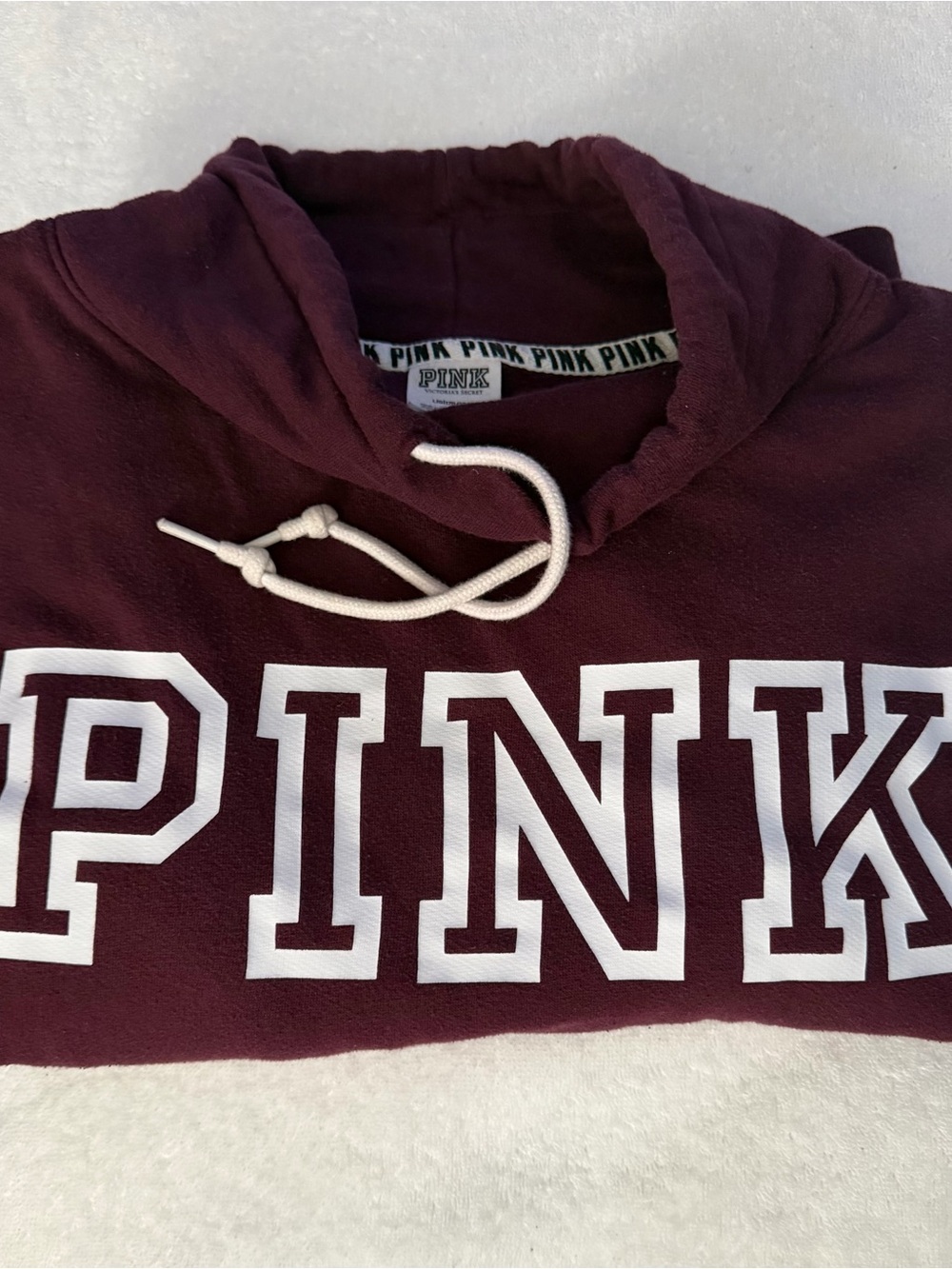 Women Pink by Victoria's Secret Burgundy Cowl Neck Sweatshirt Size Large - Picture 4 of 5